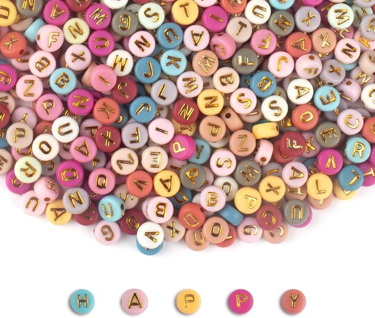 1000PCS Colourful Letter Beads for Threading, 4 x 7 MM Acrylic Round Beads for Jewellery DIY Making Crafts Bracelets Necklaces Ornaments-Gold